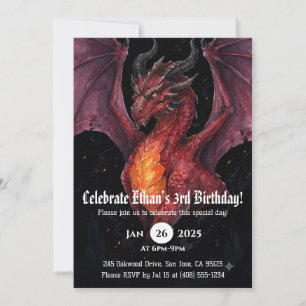 Dragon Watercolor Birthday Invitation