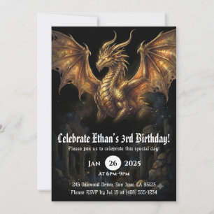 Dragon Watercolor Birthday Invitation