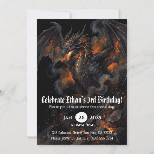 Dragon Watercolor Birthday Invitation
