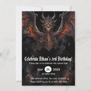 Dragon Watercolor Birthday Invitation