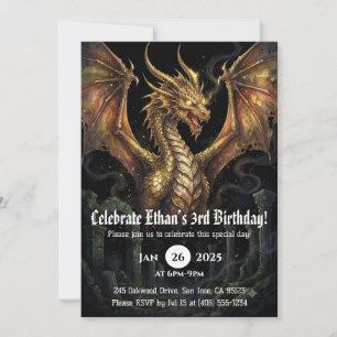 Dragon Watercolor Birthday Invitation