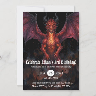 Dragon Watercolor Birthday Invitation