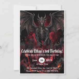 Dragon Watercolor Birthday Invitation