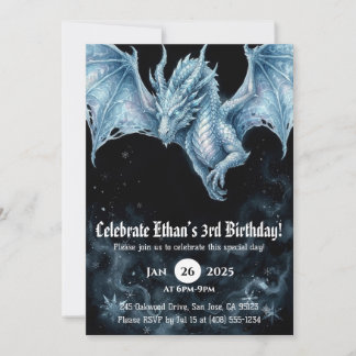 Dragon Watercolor Birthday Invitation