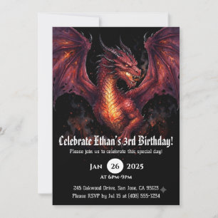 Dragon Watercolor Birthday Invitation