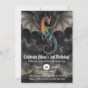 Dragon Watercolor Birthday Invitation