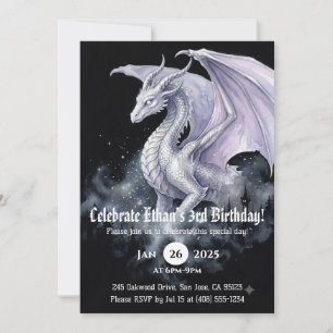 Dragon Watercolor Birthday Invitation