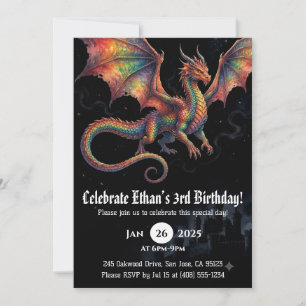 Dragon Watercolor Birthday Invitation