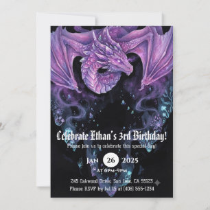 Dragon Watercolor Birthday Invitation