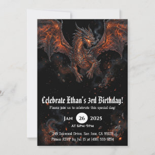 Dragon Watercolor Birthday Invitation