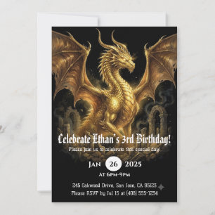 Dragon Watercolor Birthday Invitation