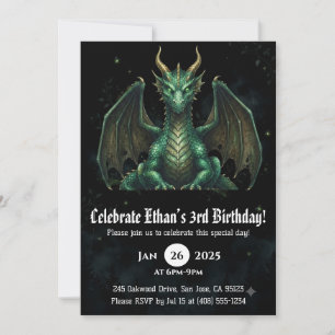 Dragon Watercolor Birthday Invitation