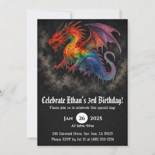 Dragon Watercolor Birthday Invitation