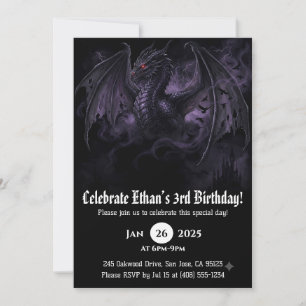 Dragon Watercolor Birthday Invitation