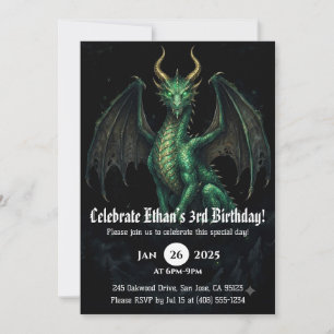 Dragon Watercolor Birthday Invitation