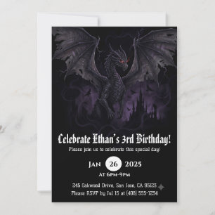 Dragon Watercolor Birthday Invitation