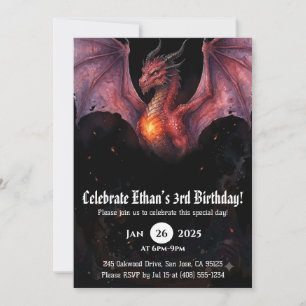 Dragon Watercolor Birthday Invitation