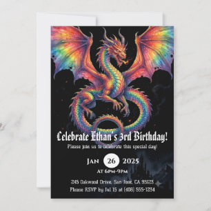 Dragon Watercolor Birthday Invitation