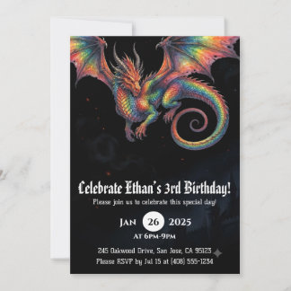 Dragon Watercolor Birthday Invitation