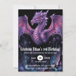 Dragon Watercolor Birthday Invitation