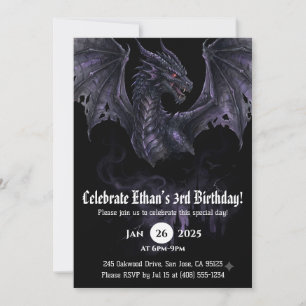 Dragon Watercolor Birthday Invitation