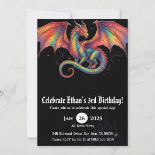 Dragon Watercolor Birthday Invitation