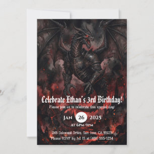 Dragon Watercolor Birthday Invitation