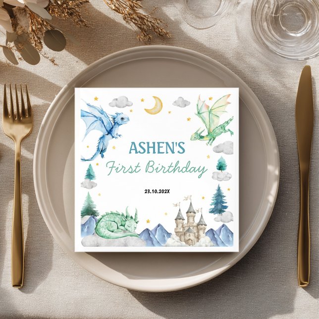 Dragon Watercolor Boy Birthday Napkin (Creator Uploaded)