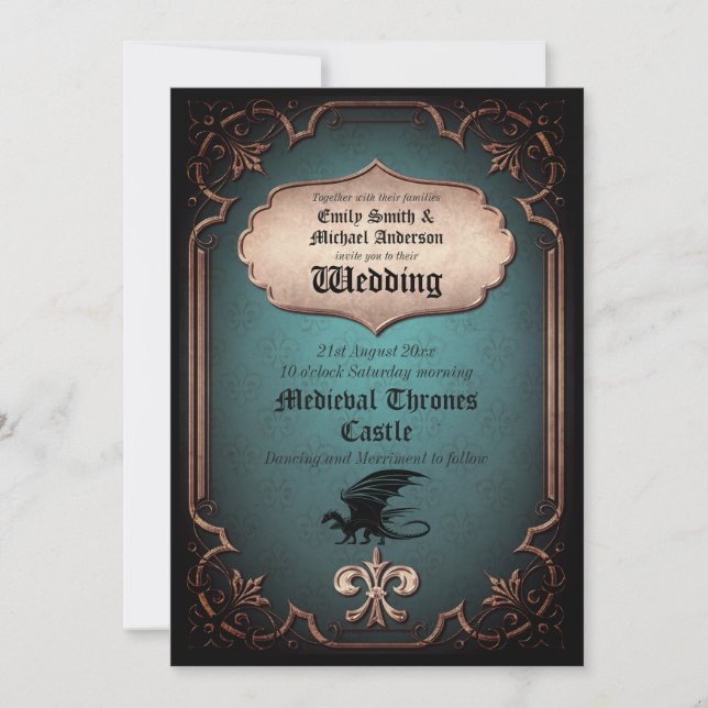 Dragon Wedding Mediaeval Gothic Vintage Thrones Invitation (Front)