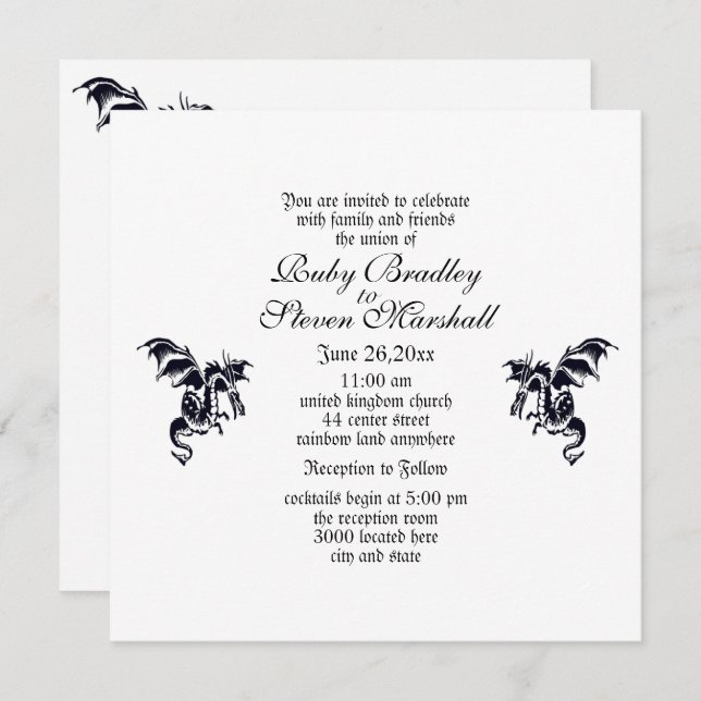  Dragon White Fantasy Wedding Theme Invitation (Front/Back)