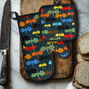 Dragon Wing Blue Flight Fantasy Oven Mitt & Pot Holder Set
