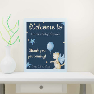 Dragon with Balloon Boy Baby Shower Welcome Poster