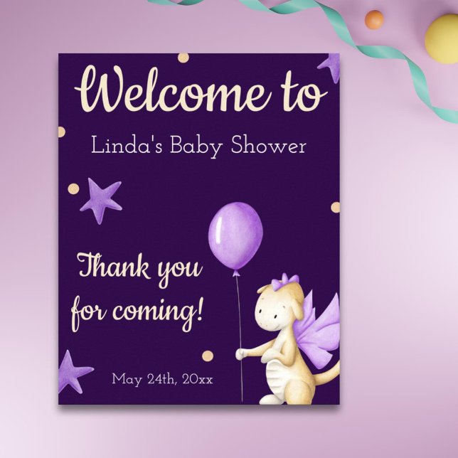 Dragon with Balloon Girl Baby Shower Welcome Poster (Creator Uploaded)