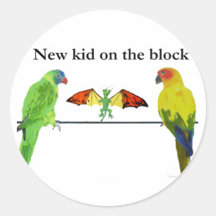 Dragon with Birds Classic Round Sticker