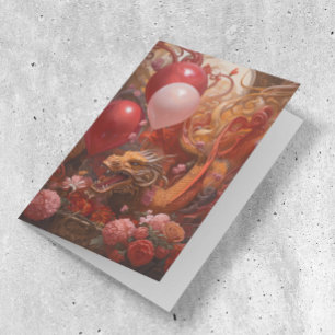 Dragon with Birthday Balloons  Card