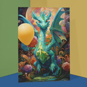 Dragon with Birthday Balloons Card