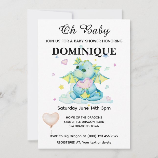 Dragon With Heart - Baby Shower Invitation (Front)