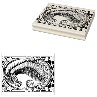 Dragon with ornaments rubber stamp