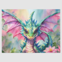 Dragon With Pink Wings Watercolor