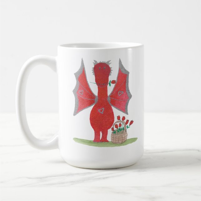 Dragon with Red Roses Coffee Mug (Left)