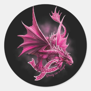 Dragon With Ribbon Breast Cancer Awareness Classic Round Sticker