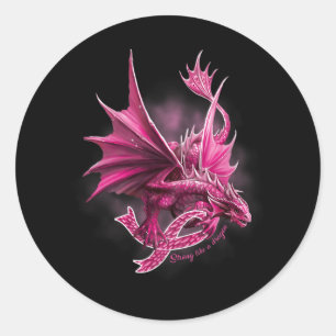 Dragon With Ribbon Breast Cancer Awareness Classic Round Sticker
