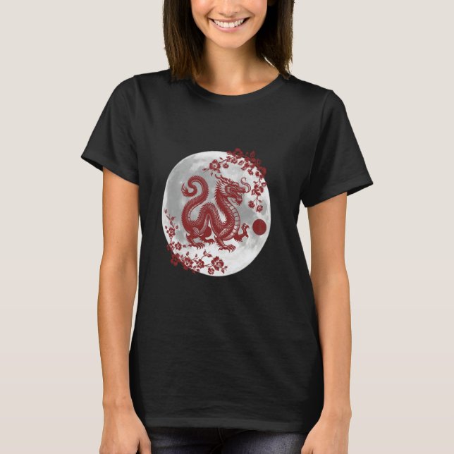 Dragon with Sakura and Full Moon T-Shirt (Front)