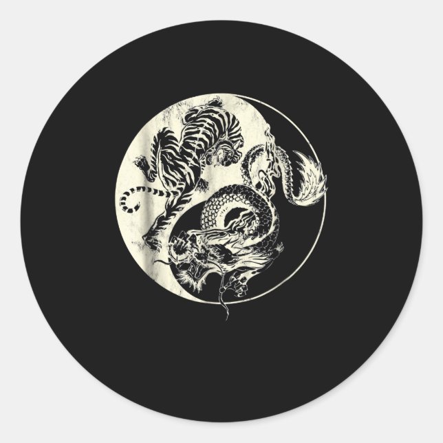 Dragon With Tiger Tattoo YIN And Yang Beast Fight Classic Round Sticker (Front)