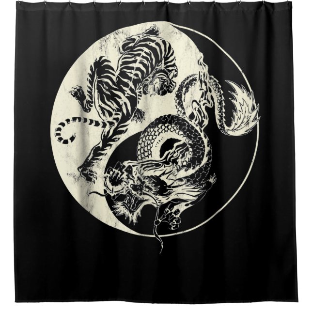 Dragon With Tiger Tattoo YIN And Yang Beast Fight Shower Curtain (Front)