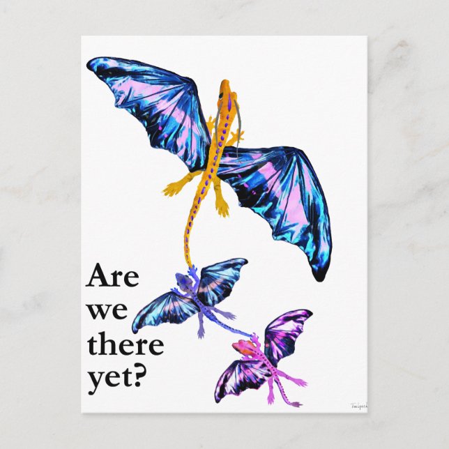 dragon with two kids postcard (Front)