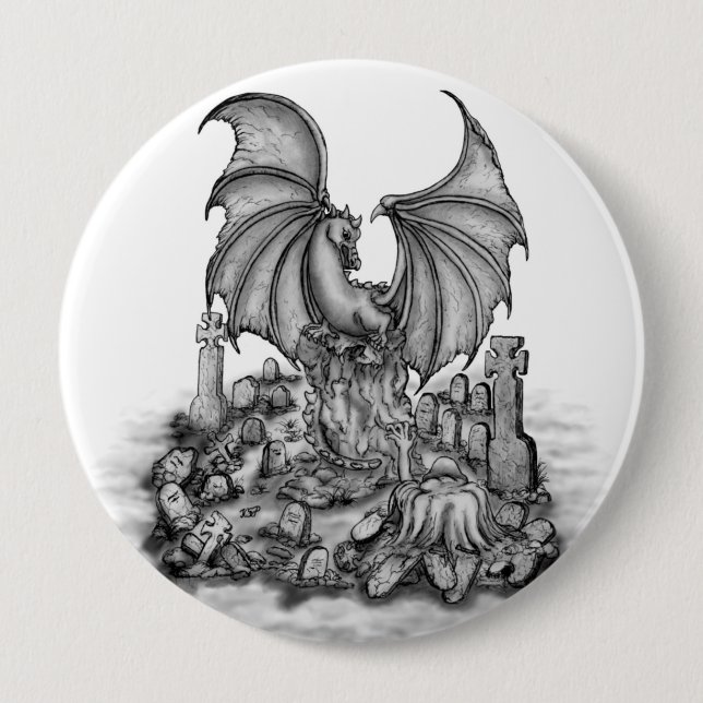 Dragon with Zombie 10 Cm Round Badge (Front)