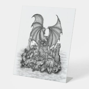 Dragon with Zombie Pedestal Sign