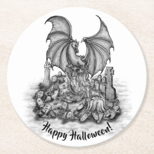 Dragon with Zombie Round Paper Coaster