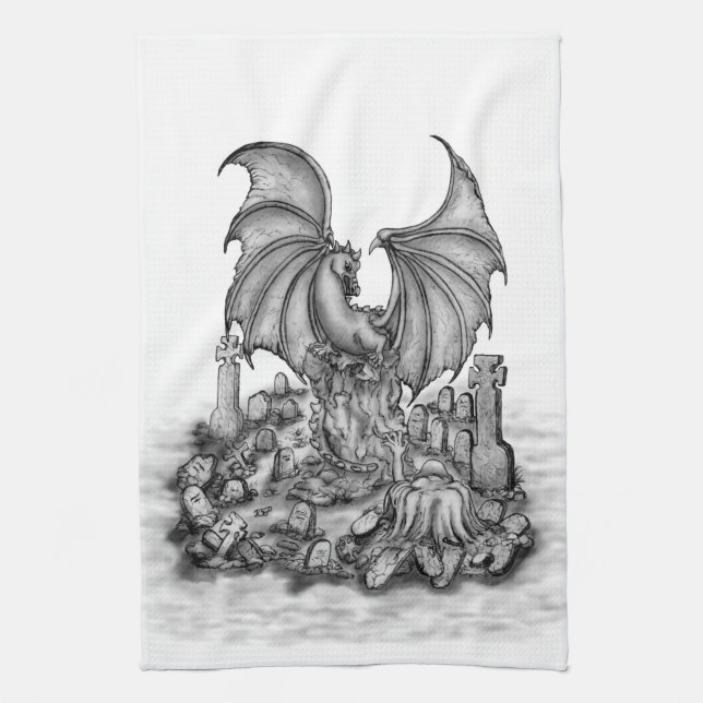 Dragon with Zombie Tea Towel (Vertical)